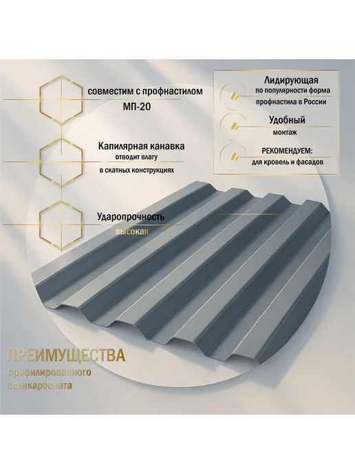 Пластилюкс Прозрачный пластиковый шифер (Серый) 1150х1000 мм. 7 шт, 1150x1000 мм, 3 шт, фото 2