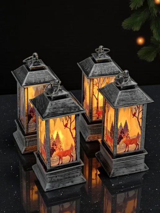 VEDDI HOME Новогодняя игрушка фонарь светящийся для украшения и декора, серый, фото 4
