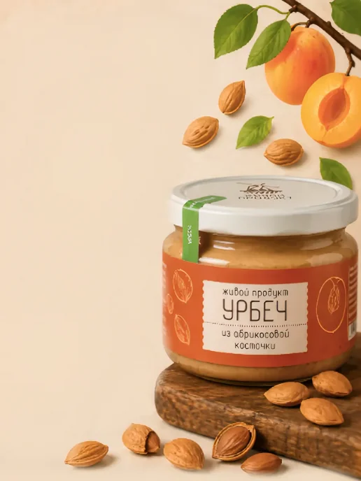 Живой продукт Натуральная паста из абрикосовых косточек Урбеч 200 гр, 200 г, фото 2