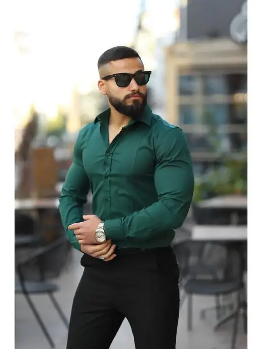 Exclusive.shop_men Рубашка хлопок на пуговицах классическая, зеленый