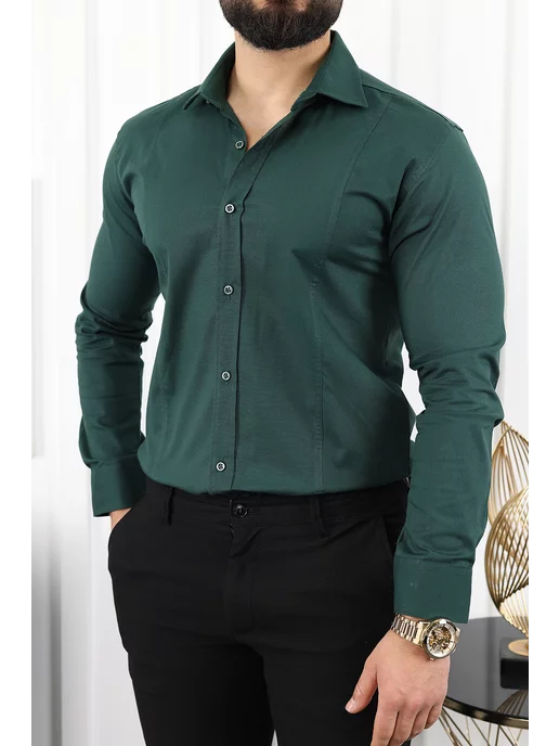 Exclusive.shop_men Рубашка хлопок на пуговицах классическая, зеленый, фото 3