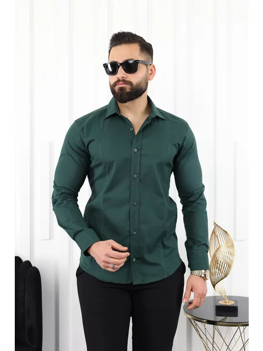 Exclusive.shop_men Рубашка хлопок на пуговицах классическая, зеленый, фото 5