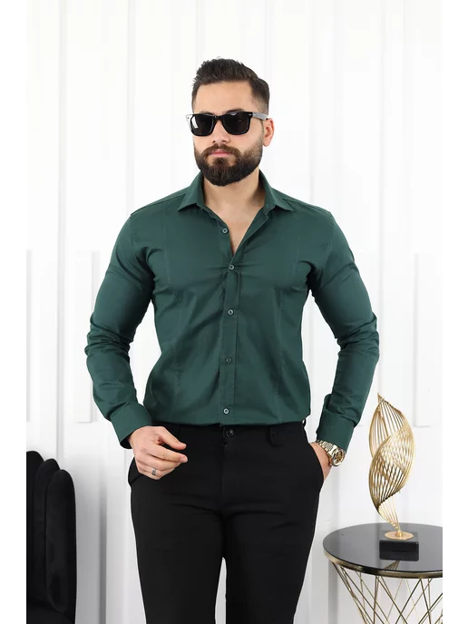 Exclusive.shop_men Рубашка хлопок на пуговицах классическая, зеленый, фото 6