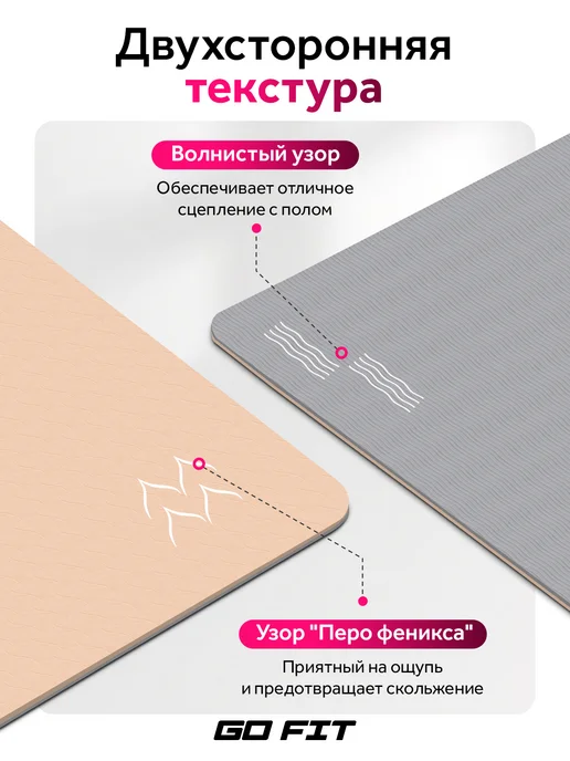 GO FIT Коврик для йоги и фитнеса нескользящий, серый, фото 4