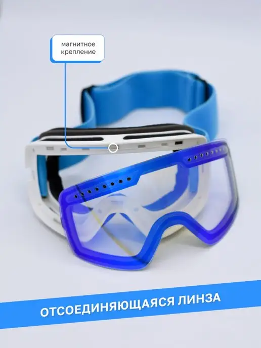 OrtoX Очки горнолыжные со съемными линзами на магните, голубой, фото 3