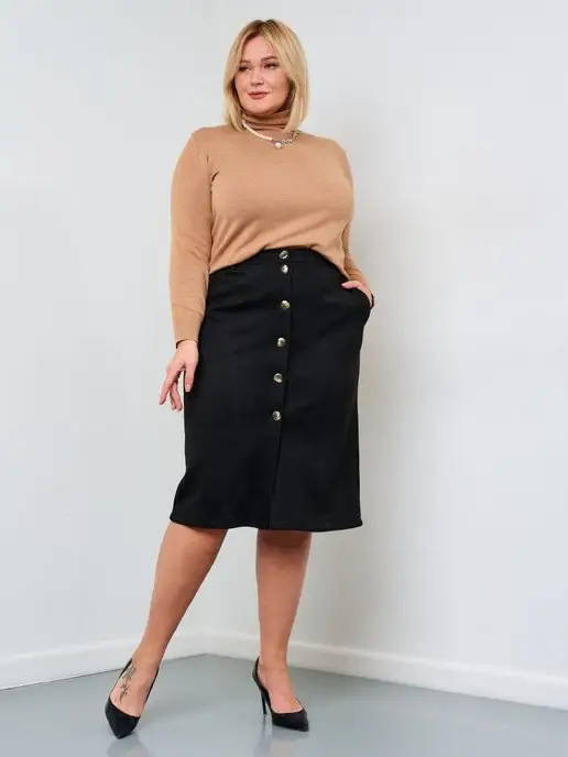 52+ plus size Юбка замшевая больших размеров, черный