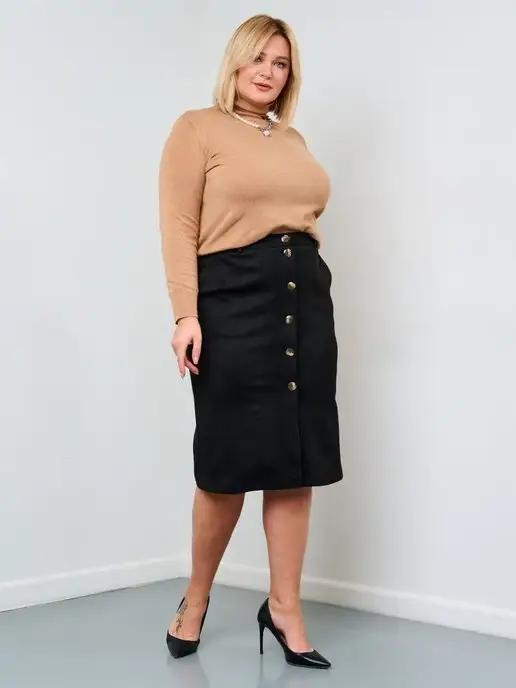 52+ plus size Юбка замшевая больших размеров, черный, фото 2