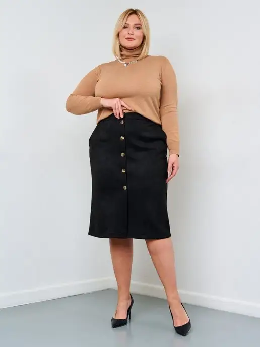 52+ plus size Юбка замшевая больших размеров, черный, фото 3