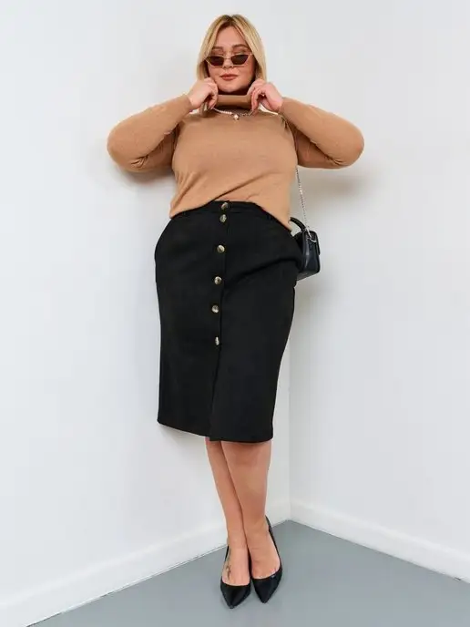52+ plus size Юбка замшевая больших размеров, черный, фото 4