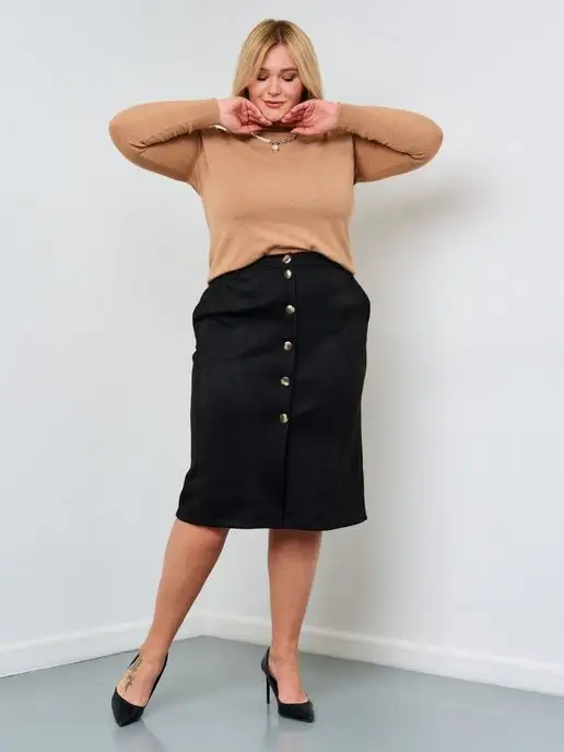 52+ plus size Юбка замшевая больших размеров, черный, фото 5