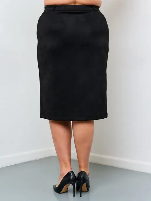 52+ plus size Юбка замшевая больших размеров, черный, фото 7
