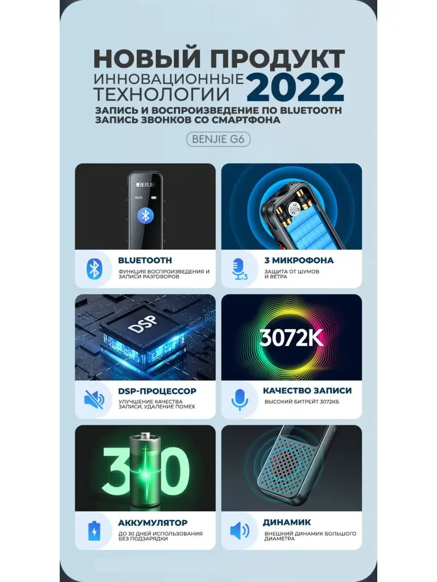 Цифровой мини диктофон с записью по Bluetooth BENJIE 138587818 купить за 3  328 ₽ в интернет-магазине Wildberries