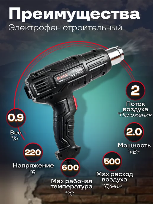 P.I.T. Фен строительный с регулировкой температуры, 3 шт, фото 2