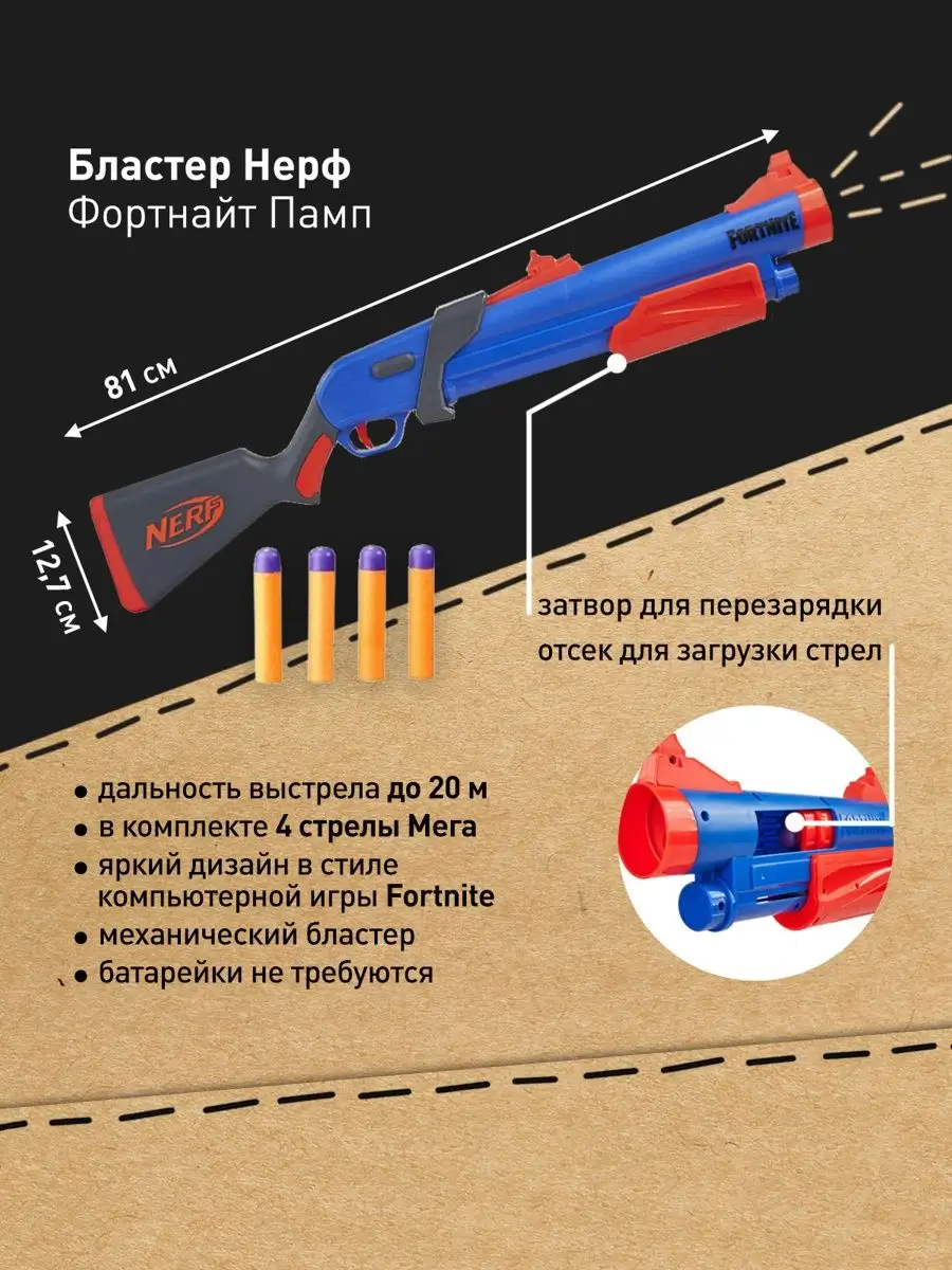 Бластер Нерф Фортнайт Памп дробовик игрушка для мальчика NERF 138625075  купить за 4 867 ₽ в интернет-магазине Wildberries