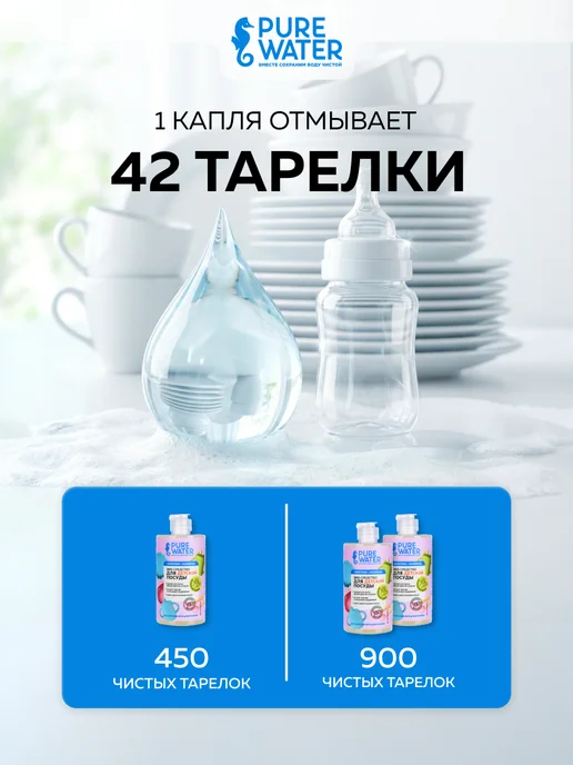 Pure Water Детское средство для мытья детской посуды и бутылочек Эко, 2 шт, фото 8