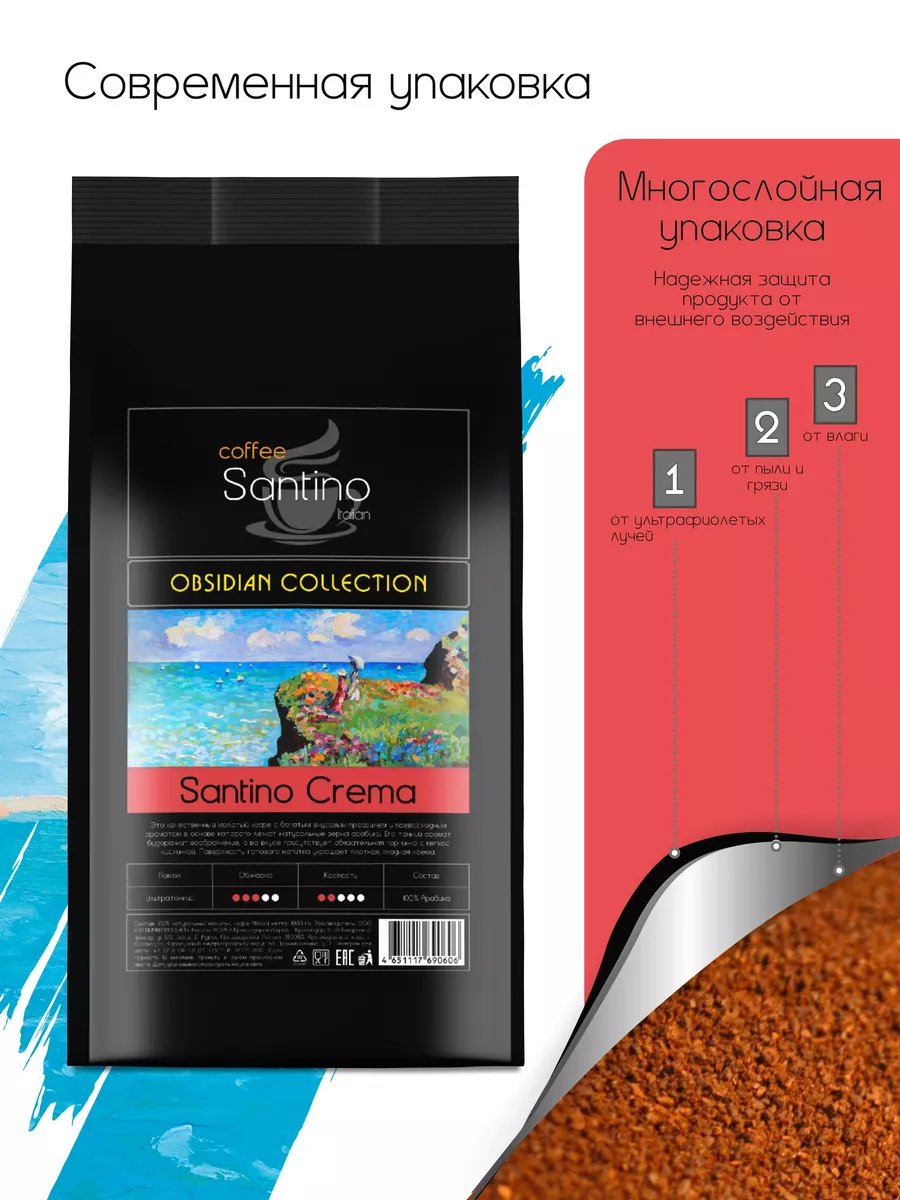 Кофе молотый 1 кг Santino Crema ультратонкий помол SANTINO coffee 138655566  купить в интернет-магазине Wildberries