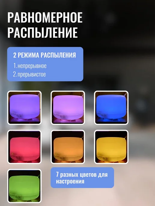 SALE24 Увлажнитель воздуха с LED подсветкой 7 цветов и пультом ДУ, 7 цв., фото 4
