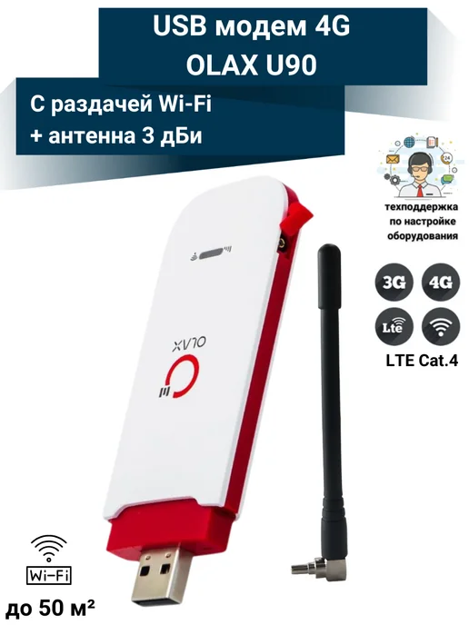 OLAX 4G LTE WiFi Модем U90 с антенной 3 dBi, 4 г