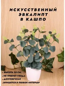 Искусственные цветы в горшке Эвкалипт в кашпо GreenHol 138749235 купить за 215 ₽ в интернет-магазине Wildberries