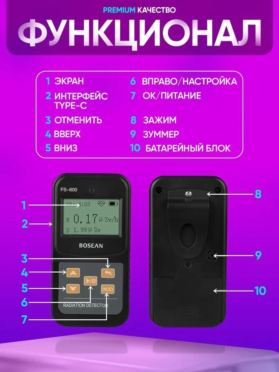 Счётчик Гейгера, дозиметр, детектор радиации Bosean FS-600 Счётчик Гейгера,  дозиметр радиации 138756178 купить за 5 952 ₽ в интернет-магазине  Wildberries