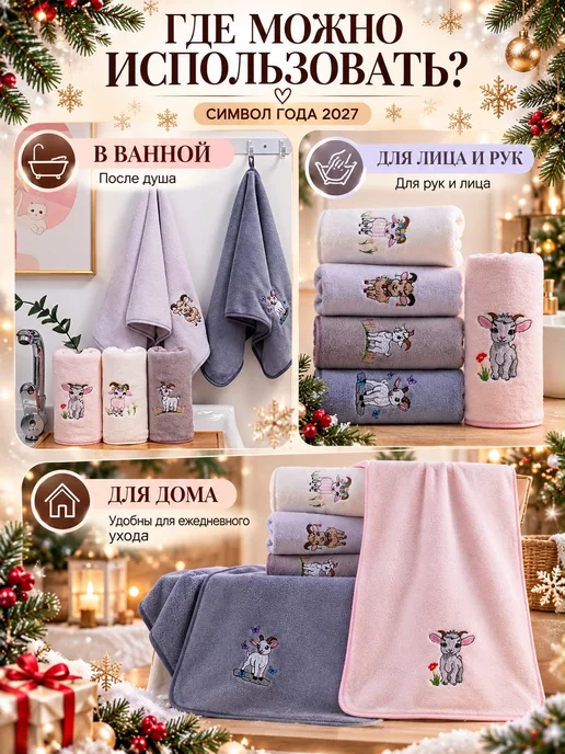 ZASHOP Полотенца кухонные на новый 2027 год козы подарки, синий, фото 3