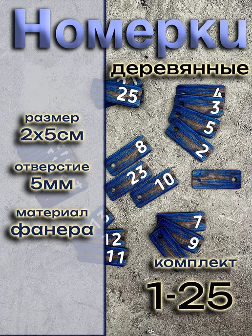 Laser-foto Номерки для ключей 2х5см (1-25), синий