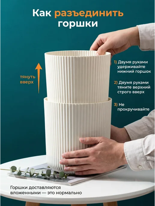 SiHouse Кашпо для цветов комнатных 1,6л с поддоном 3 шт, 1,6 л, 3 шт, фото 2