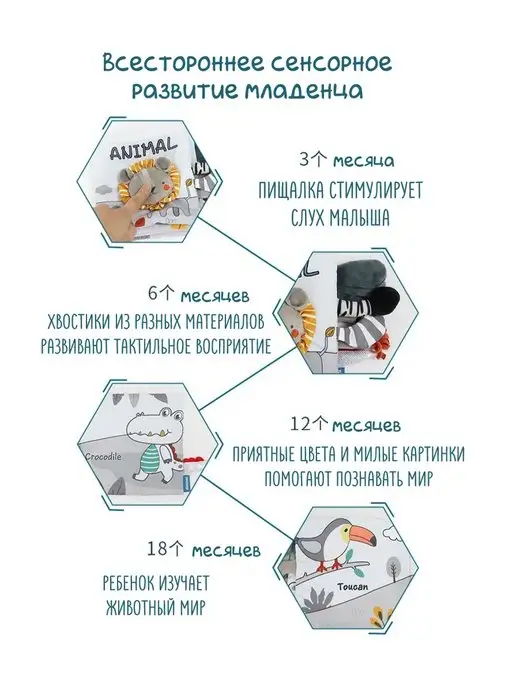Surik Toys Мягкая книжка шуршалка с хвостиками, вариант, фото 3