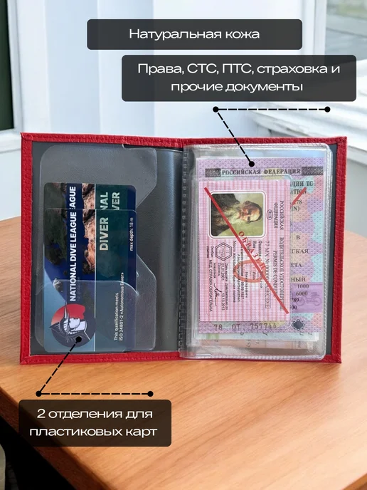 SWELS Обложка для автодокументов кожаная Мерседес АМГ, красный, фото 2