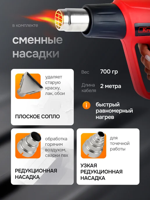 Krotof Фен строительный технический с регулировкой температуры, черный, фото 5