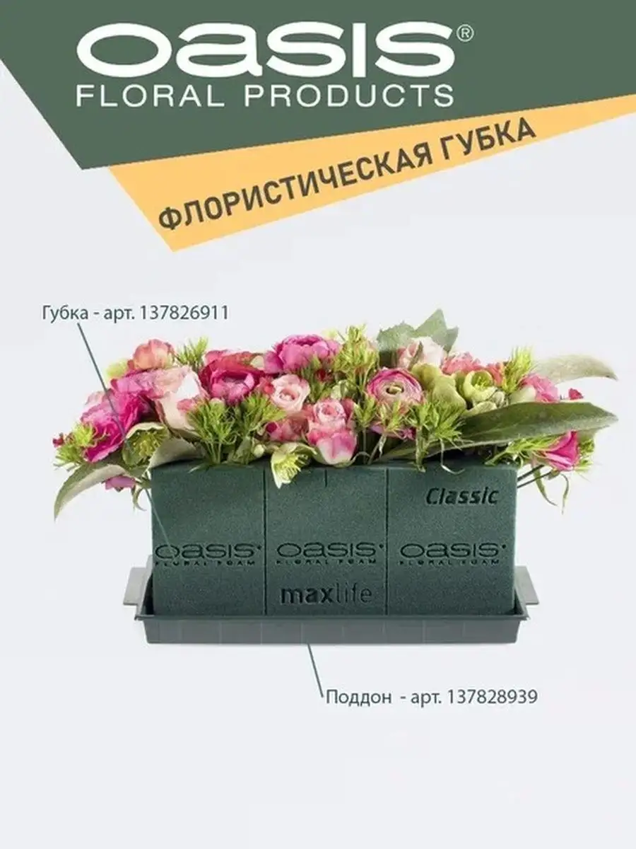 Губка флористическая пена для цветов Оазис Классик 8 шт OASIS Floral Foam  138854946 купить за 1 166 ₽ в интернет-магазине Wildberries