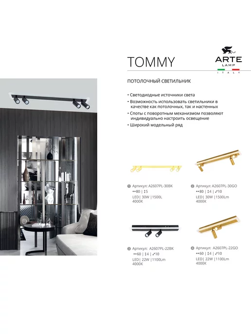 Arte Lamp Спот TOMMY A2607PL-30BK, черный, фото 6
