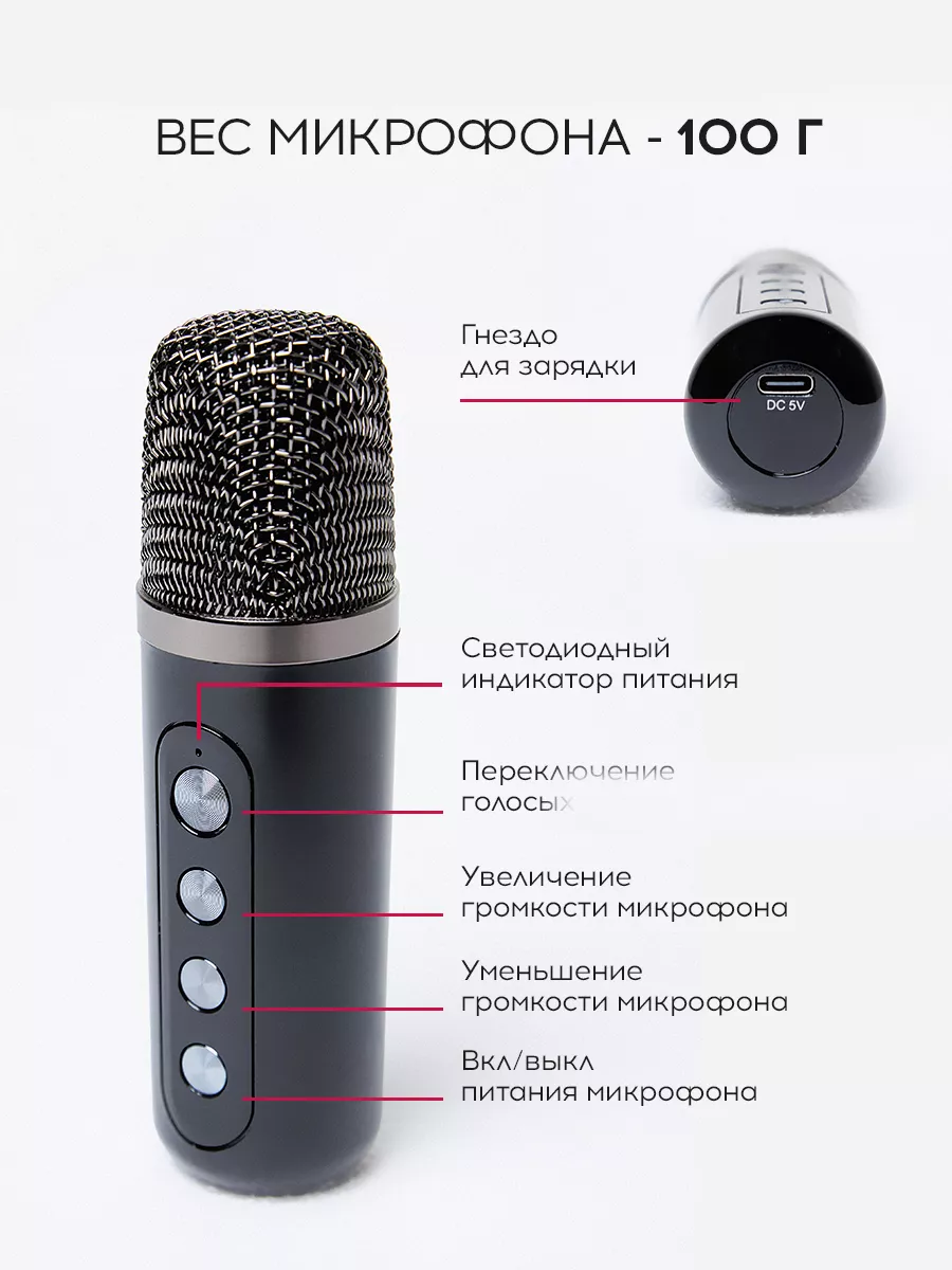 Беспроводной микрофон для караоке с Bluetooth колонкой NOIR-audio 138880671  купить за 4 428 ₽ в интернет-магазине Wildberries