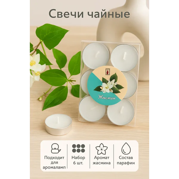 Набор свечей чайных ароматических, 6 шт, жасмин