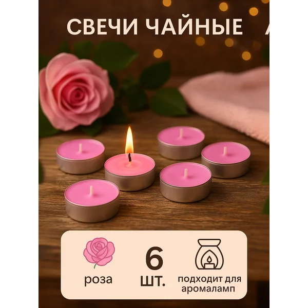 Свечи чайные ароматические «Роза» набор 6 шт