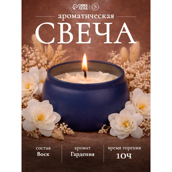 Свеча ароматическая с сухоцветом Гардения