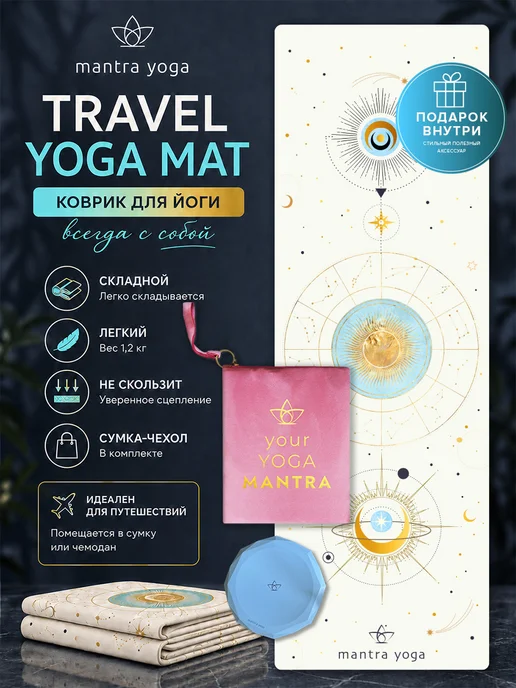 Mantra Yoga Коврик для йоги складной Тревел, голубой