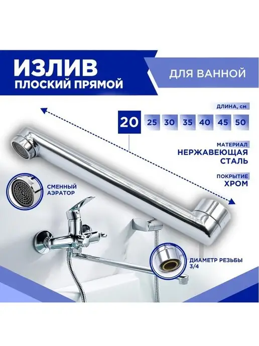 Thermofix Излив для смесителя в ванну 20 см, серый