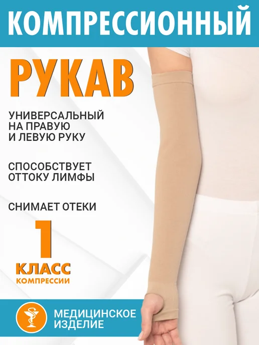 центр компресс Рукав компрессионный 1 класс от отека с перчаткой, бежевый