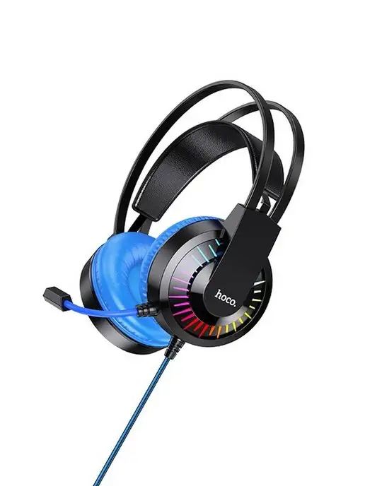 HOCO Наушники W105 проводные игровые с микрофоном и подсветкой, синий, фото 4