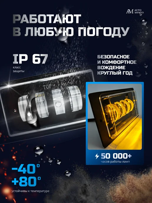 AutoMento Противотуманные фары светодиодные ВАЗ Камаз 70w, 40 Вт, фото 7