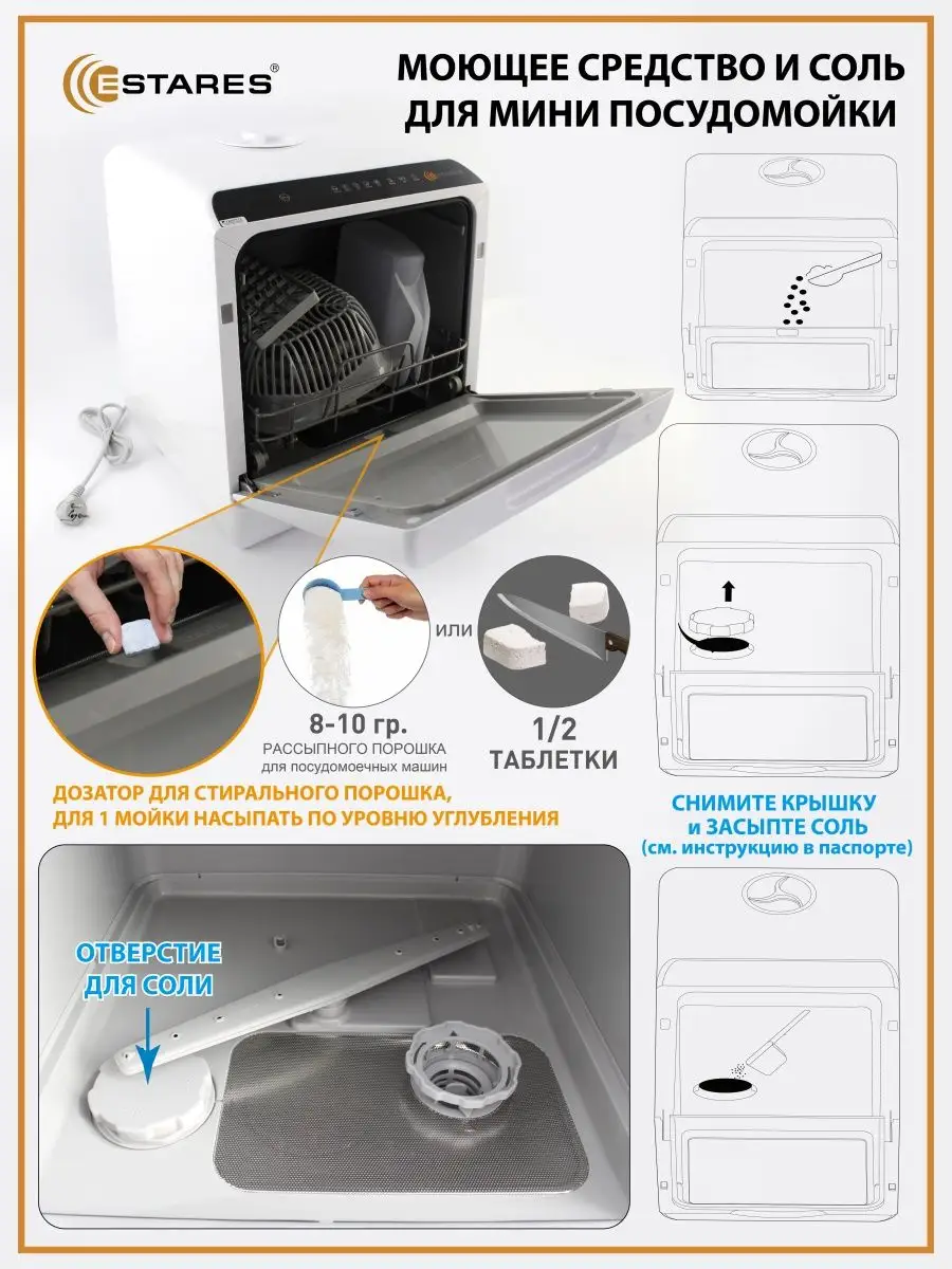 Компактная посудомоечная машина, мини посудомойка Estares 139008327 купить  за 23 530 ₽ в интернет-магазине Wildberries