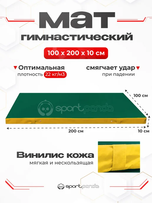SportPanda Мат гимнастический 100*200*10см, винилис+поролон 18 кг м3, 100x200x10 см, 22 кг
