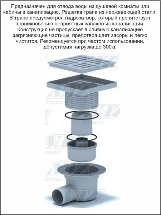 АНИ Пласт Трап для душа горизонтальный регулируемый ТА5610, белый, фото 2