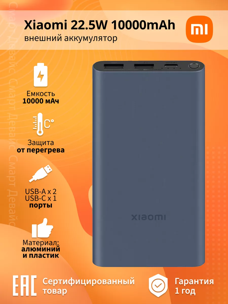 Аккумулятор внешний 22.5W Power Bank 10000 BHR5884GL Xiaomi 139033621  купить за 1 601 ₽ в интернет-магазине Wildberries