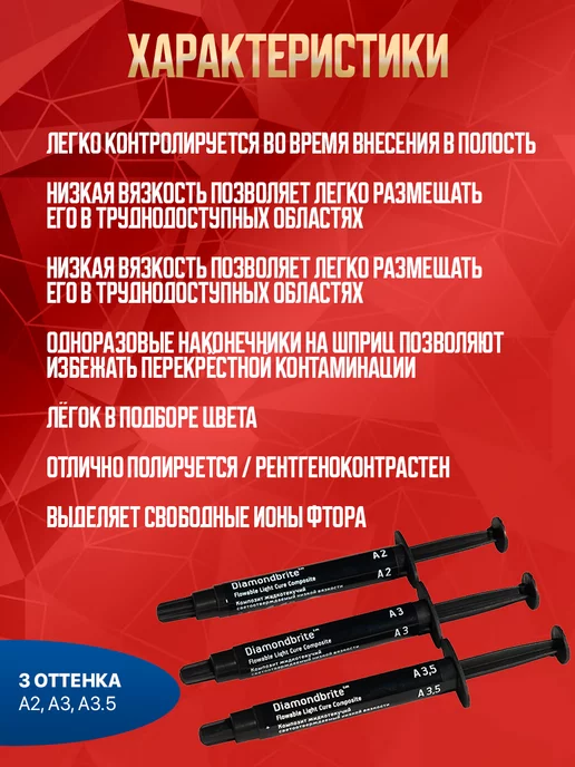 Diamondbrite Стоматологический материал микрогибридный жидкотекучий набор, 24 шт, фото 5
