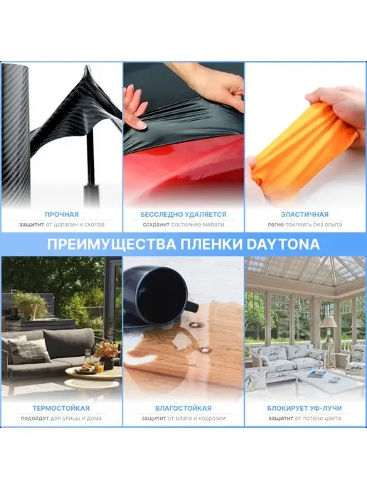 DAYTONA Пленка для мебели Глянцевая черная 5м х100см, 5 м, фото 6
