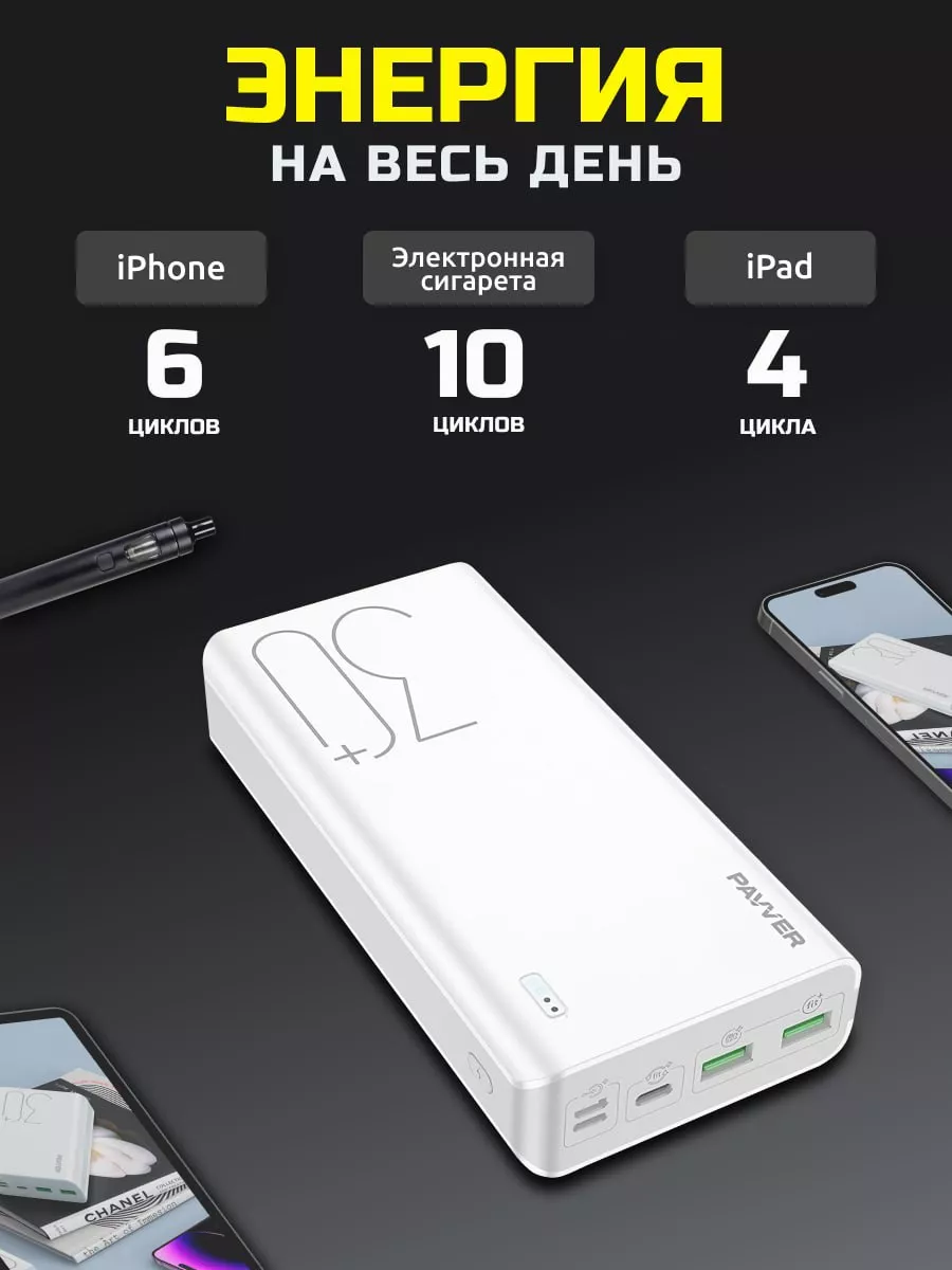 Повербанк power bank 30000 mAh с быстрой зарядкой 22.5W Pavver 139100426  купить за 1 449 ₽ в интернет-магазине Wildberries