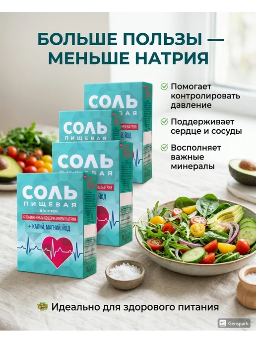 Валетек Соль йодированная пищевая с калием и магнием, 4 шт, фото 2