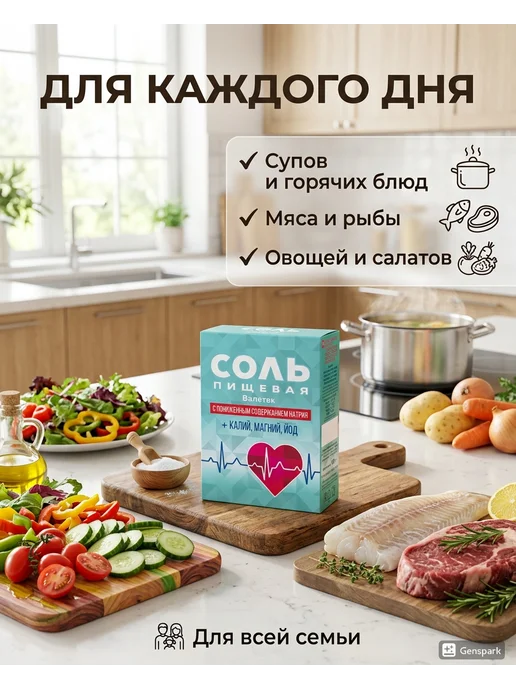 Валетек Соль йодированная пищевая с калием и магнием, 4 шт, фото 3